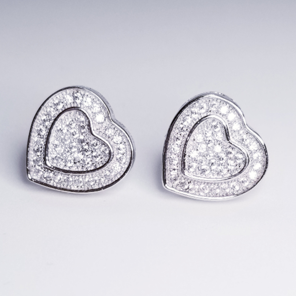 New 14k White Gold On 925 Cute Heart Earrings